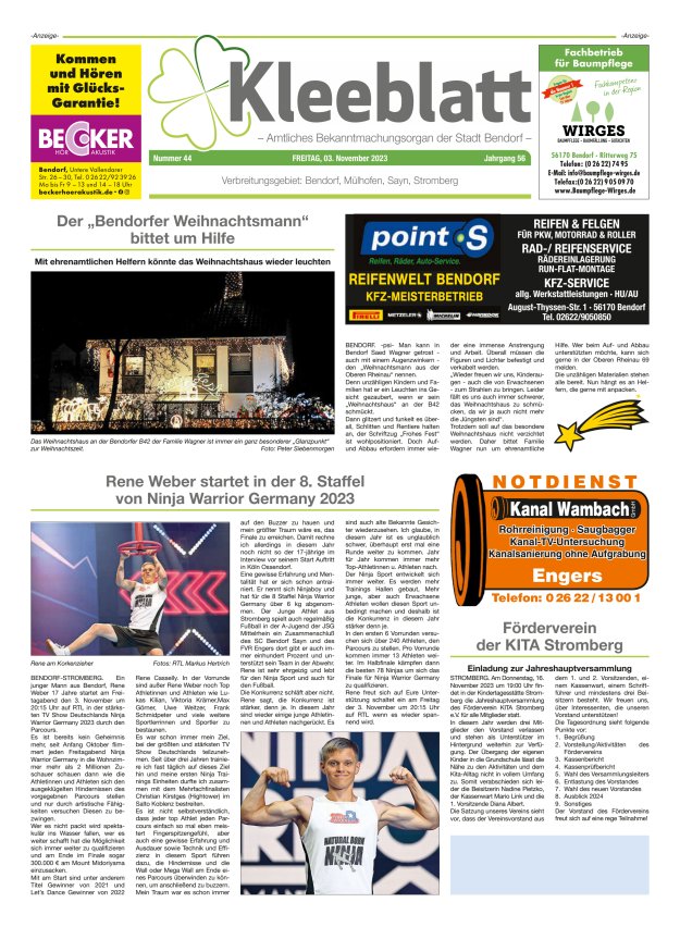 Kleeblatt - Amtliches Bekanntmachungsorgan der Stadt Bendorf Titelblatt 44/2023
