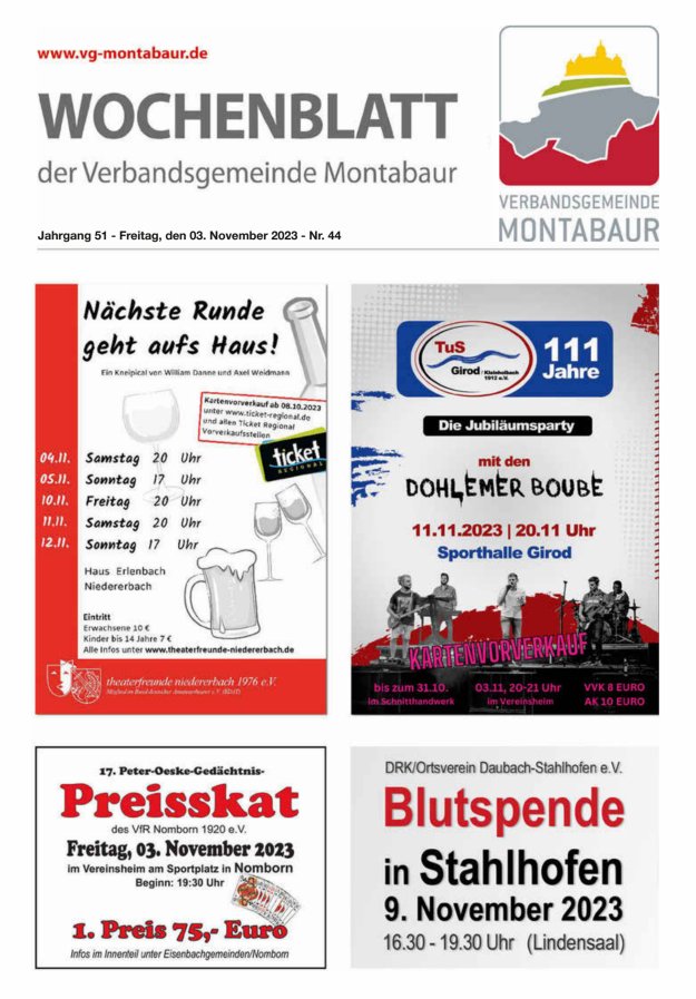Wochenblatt der Verbandsgemeinde Montabaur Titelblatt 44/2023