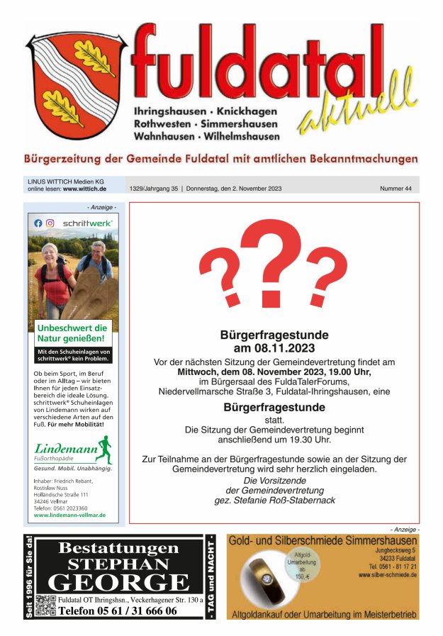 Fuldatal aktuell Titelblatt 44/2023