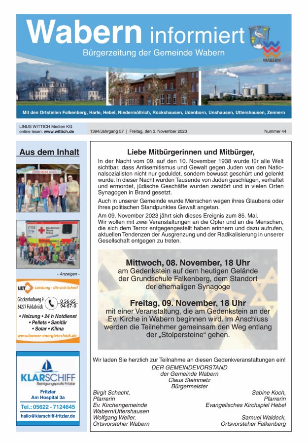 Wabern informiert Titelblatt 44/2023