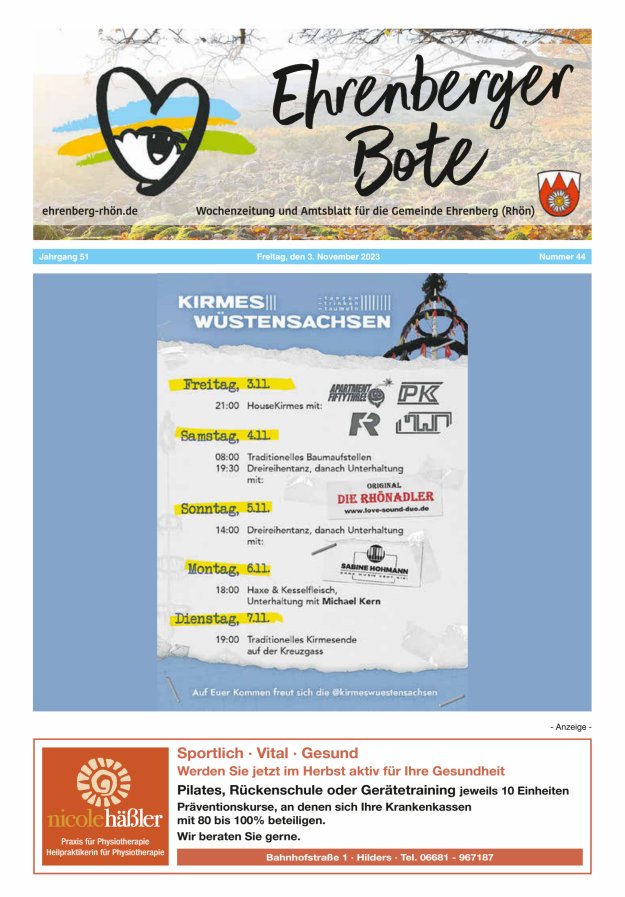 Ehrenberger Bote Titelblatt 44/2023