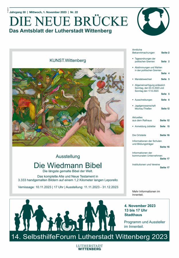 Die neue Brücke – Das Amtsblatt der Lutherstadt Wittenberg Titelblatt 22/2023