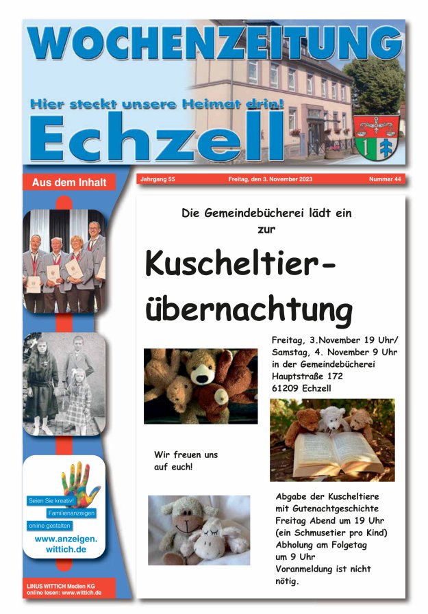 Wochenzeitung für die Gemeinde Echzell Titelblatt 44/2023