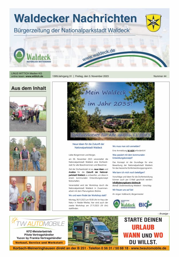 Waldecker Nachrichten Titelblatt 44/2023