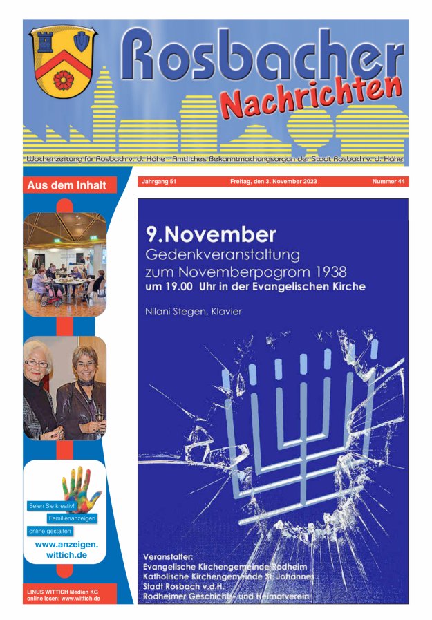 Rosbacher Nachrichten Titelblatt 44/2023