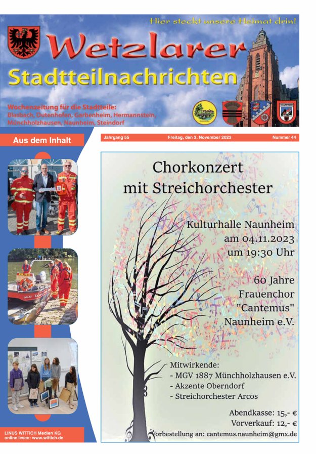 Wetzlarer Stadtteilnachrichten Titelblatt 44/2023