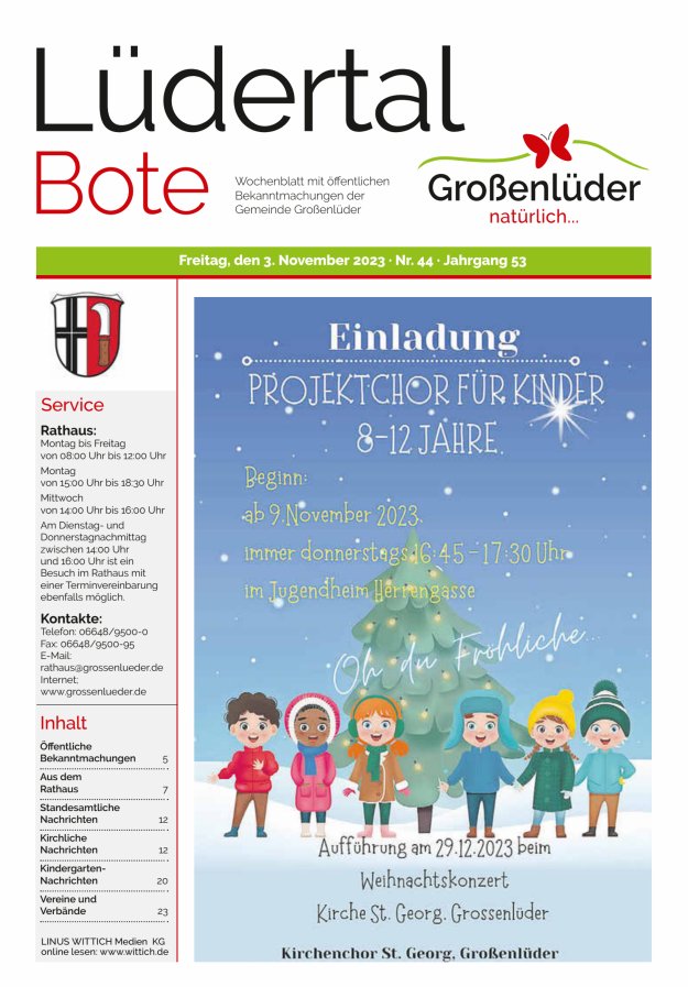 Wochenblatt mit öffentlichen Bekanntmachungen der Gemeinde Großenlüder Titelblatt 44/2023