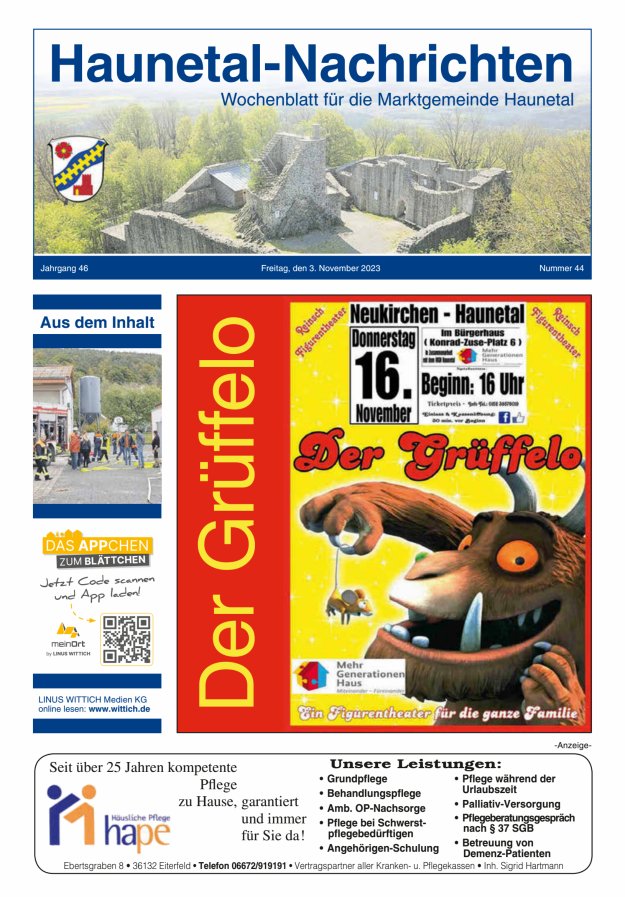 Haunetal-Nachrichten Titelblatt 44/2023