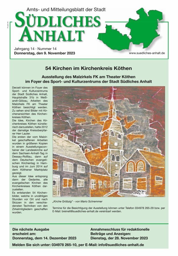 Amts- und Mitteilungsblatt der Stadt Südliches Anhalt Titelblatt 14/2023