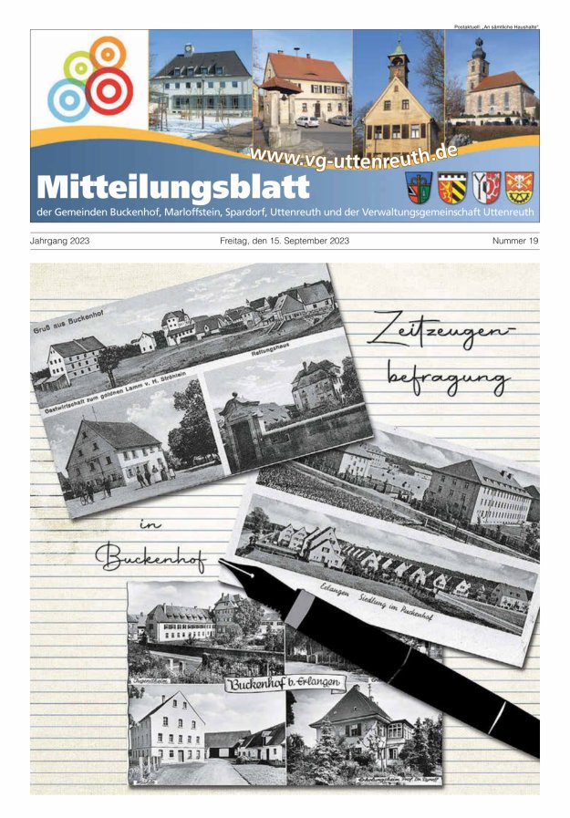 Mitteilungsblatt der Verwaltungsgemeinschaft Uttenreuth Titelblatt 19/2023