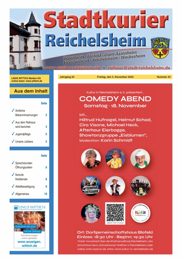 Stadtkurier Reichelsheim Titelblatt 44/2023