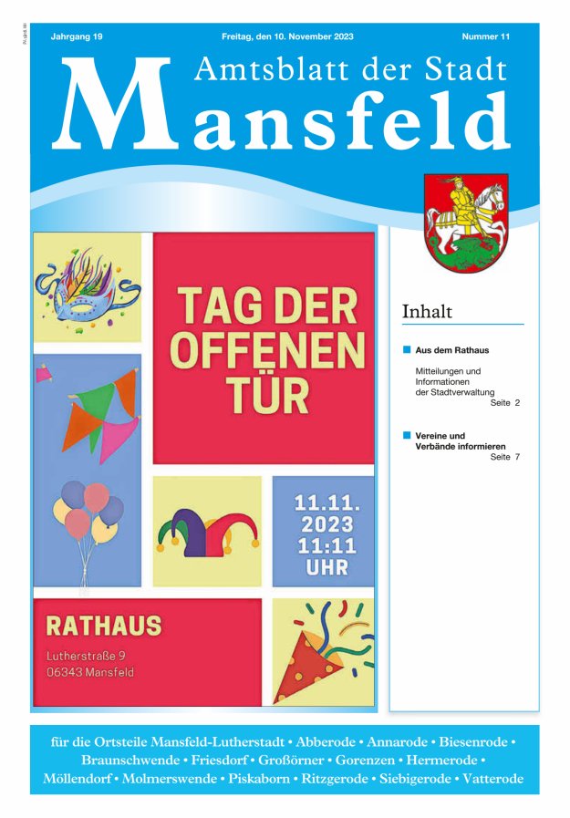 Amtsblatt der Stadt Mansfeld Titelblatt 11/2023