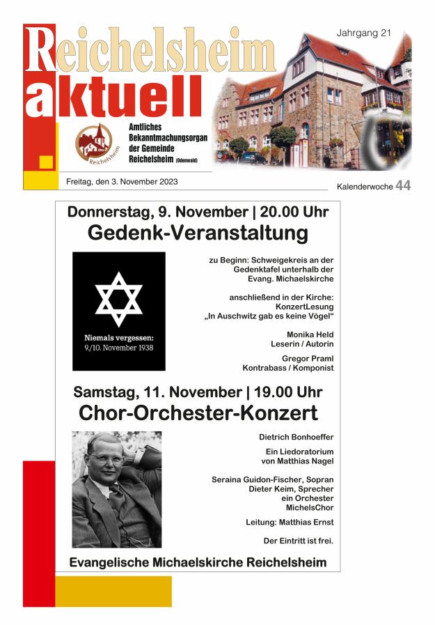 Reichelsheim aktuell - Amtsblatt der Gemeinde Reichelsheim(Odenwald) Titelblatt 44/2023