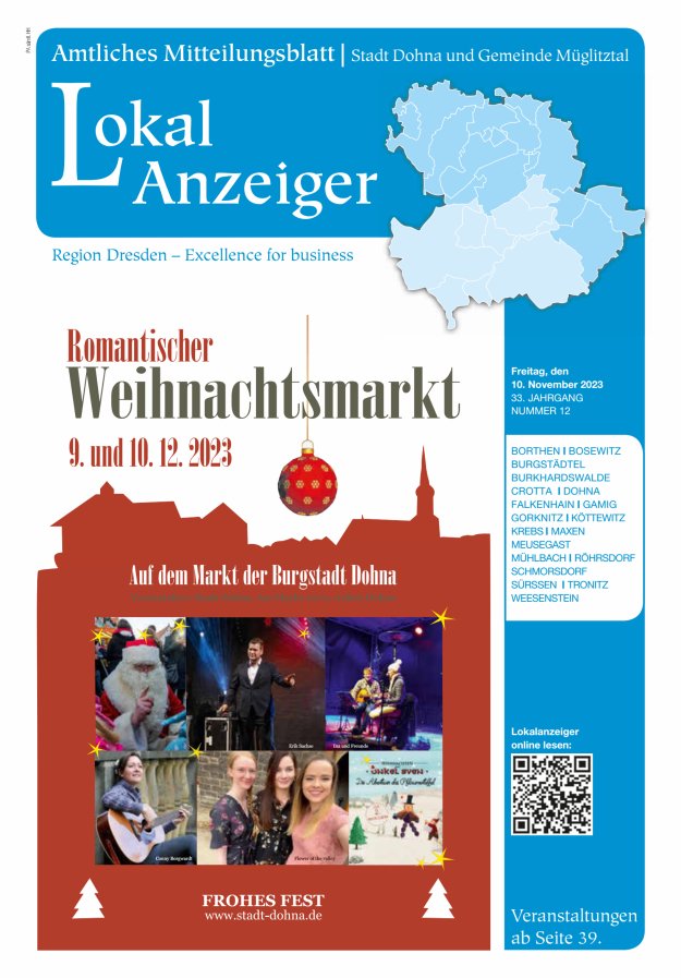 Lokal-Anzeiger – Amtliches Mitteilungsblatt Stadt Dohna und Gemeinde Müglitztal Titelblatt 12/2023