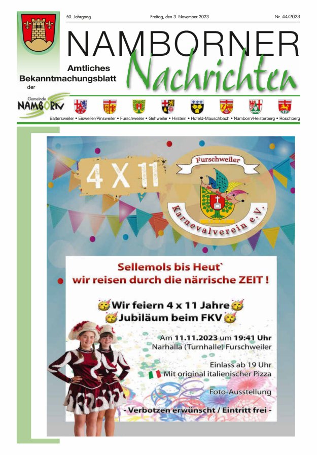 Namborner Nachrichten Titelblatt 44/2023