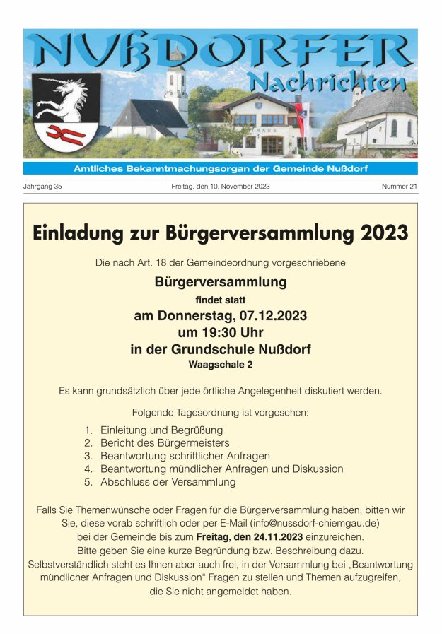 Nußdorfer Nachrichten Titelblatt 21/2023