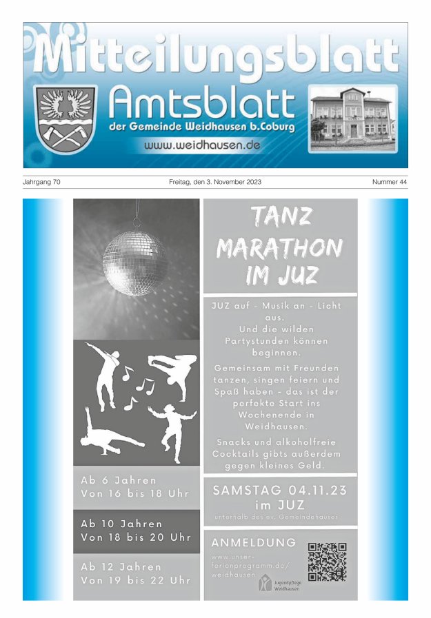 Mitteilungsblatt - Amtsblatt der Gemeinde Weidhausen b Coburg Titelblatt 44/2023