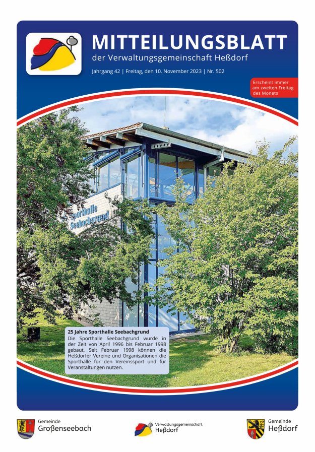 Mitteilungsblatt der Verwaltungsgemeinschaft Heßdorf Titelblatt 502/2023