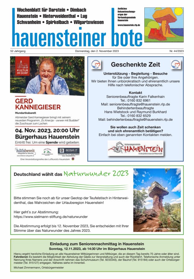 Hauensteiner Bote Titelblatt 44/2023