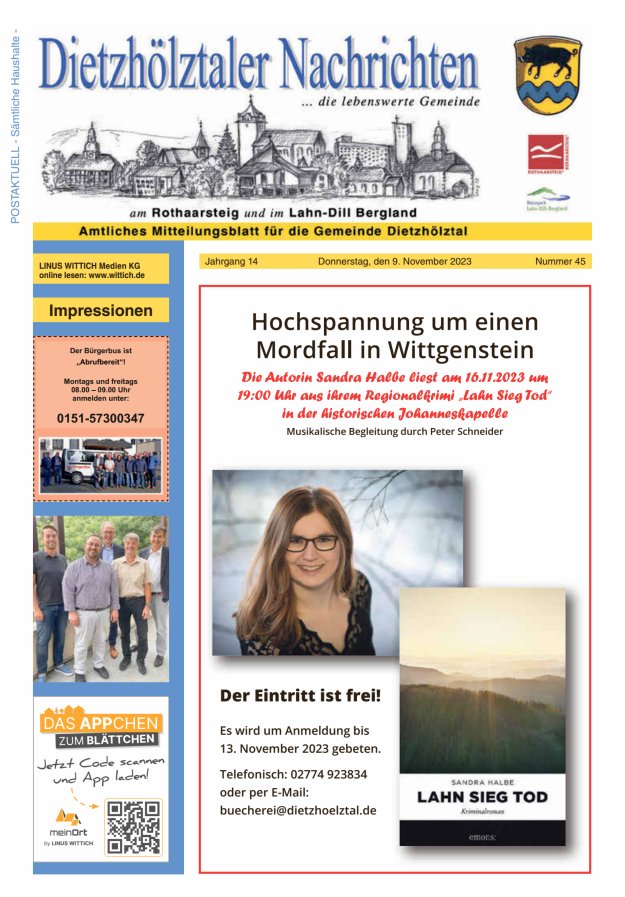 Dietzhölztaler Nachrichten Titelblatt 45/2023
