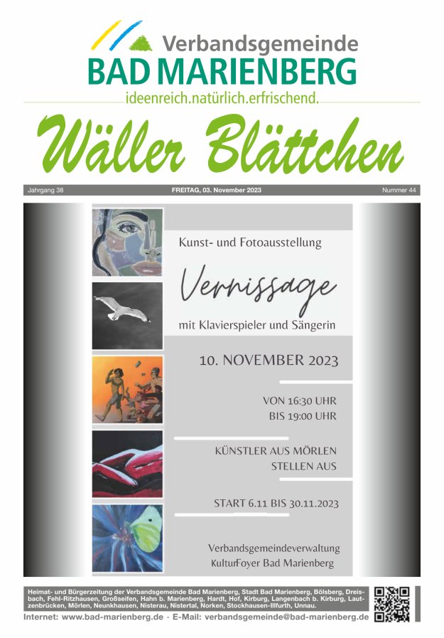 Wäller Blättchen - Verbandsgemeinde Bad Marienberg Titelblatt 44/2023