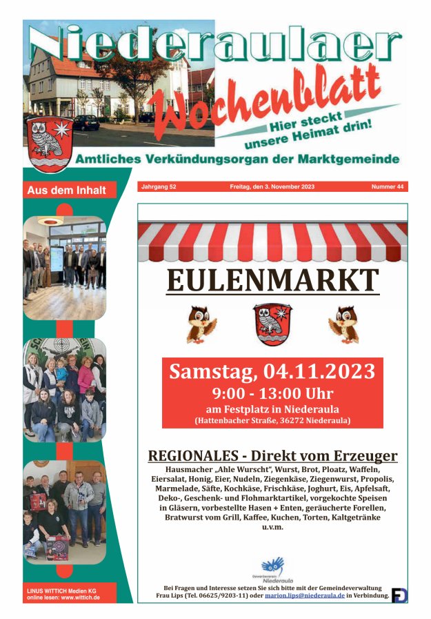 Niederaulaer Wochenblatt Titelblatt 44/2023
