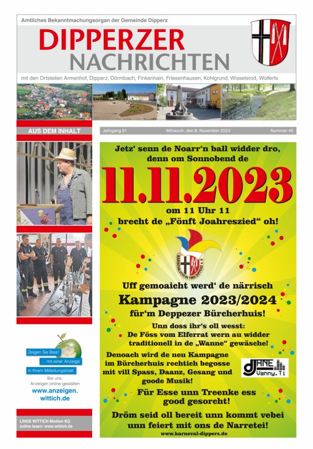Dipperzer Nachrichten Titelblatt 45/2023