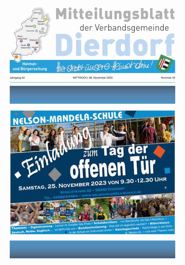 Mitteilungsblatt der Verbandsgemeinde Dierdorf Titelblatt 45/2023