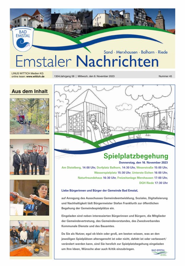 Emstaler Nachrichten Titelblatt 45/2023