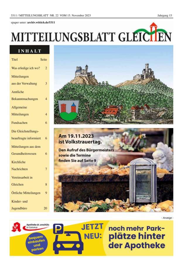 Mitteilungsblatt Gleichen Titelblatt 22/2023