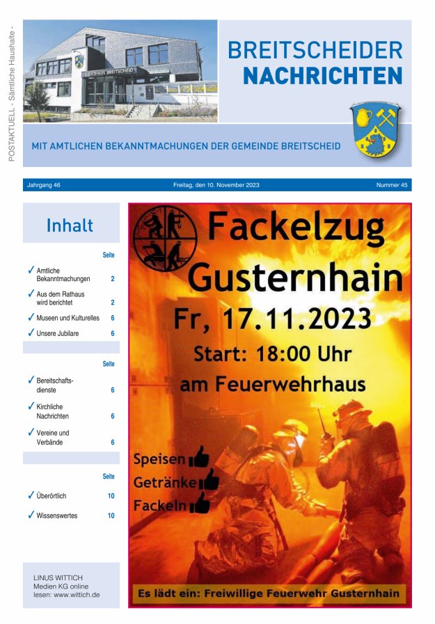 Breitscheider Nachrichten Titelblatt 45/2023