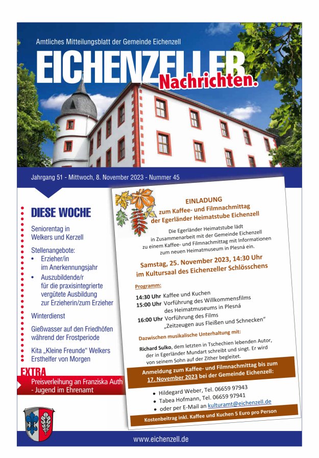 Amtliches Mitteilungsblatt der Gemeinde Eichenzell Titelblatt 45/2023