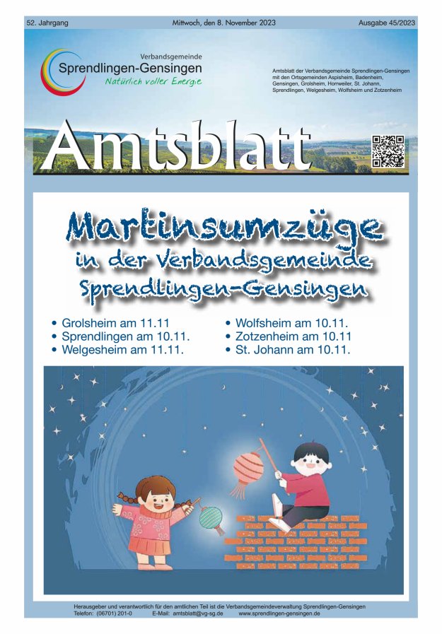 Amtsblatt VG Sprendlingen-Gensingen Titelblatt 45/2023