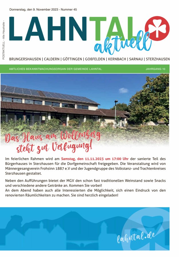 Amtliches Bekanntmachungsorgan der Gemeinde Lahntal Titelblatt 45/2023