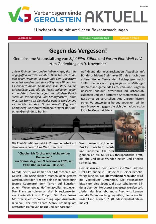 Verbandsgemeinde Gerolstein aktuell Titelblatt 44/2023
