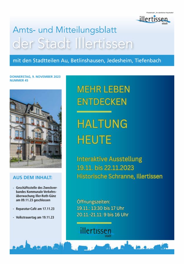 Amts- und Mitteilungsblatt Stadt Illertissen Titelblatt 45/2023