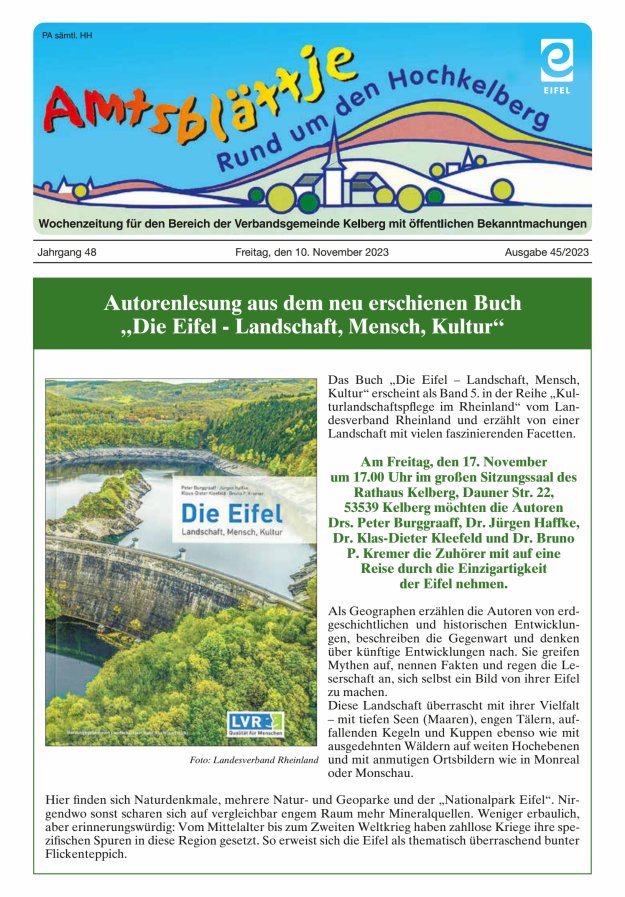 Amtsblättje - Rund um den Hochkelberg Titelblatt 45/2023