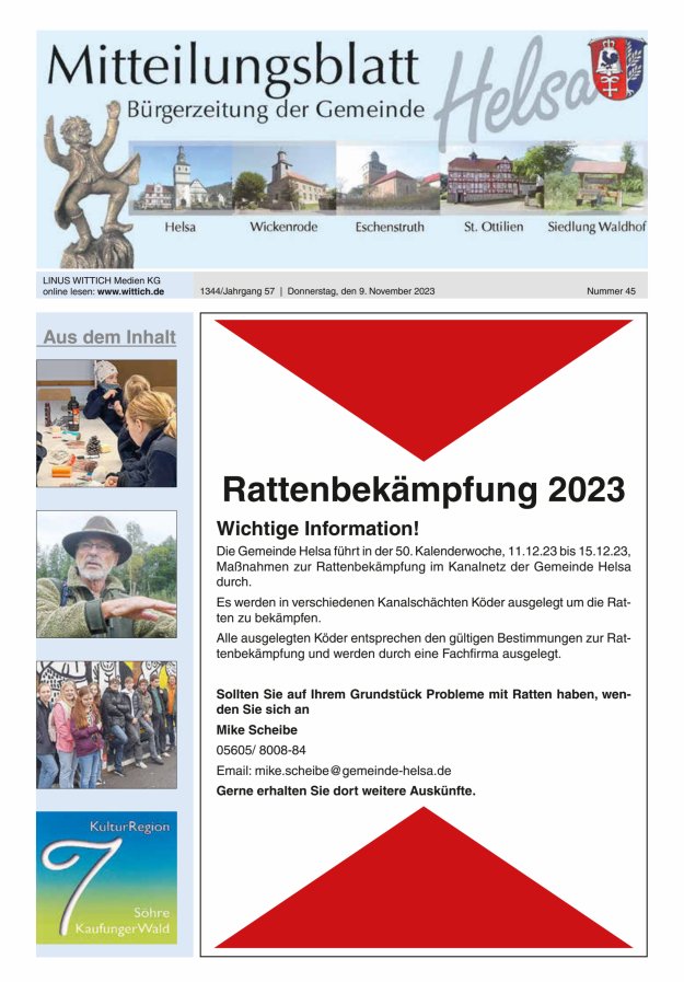 Mitteilungsblatt Helsa Titelblatt 45/2023