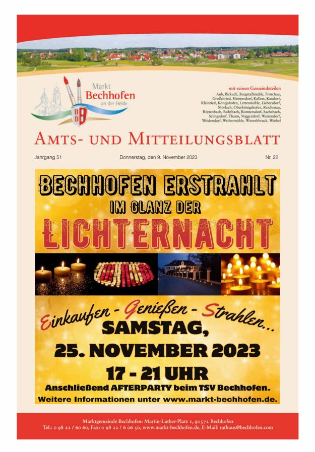 Amts- und Mitteilungsblatt für den Markt Bechhofen Titelblatt 22/2023