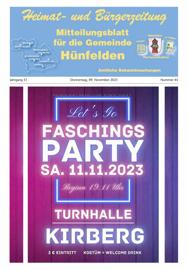 Mitteilungsblatt für die Gemeinde Hünfelden Titelblatt 45/2023