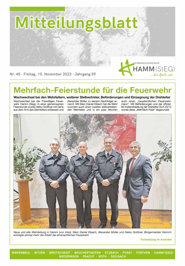 Mitteilungsblatt Hamm (Sieg) Titelblatt 45/2023