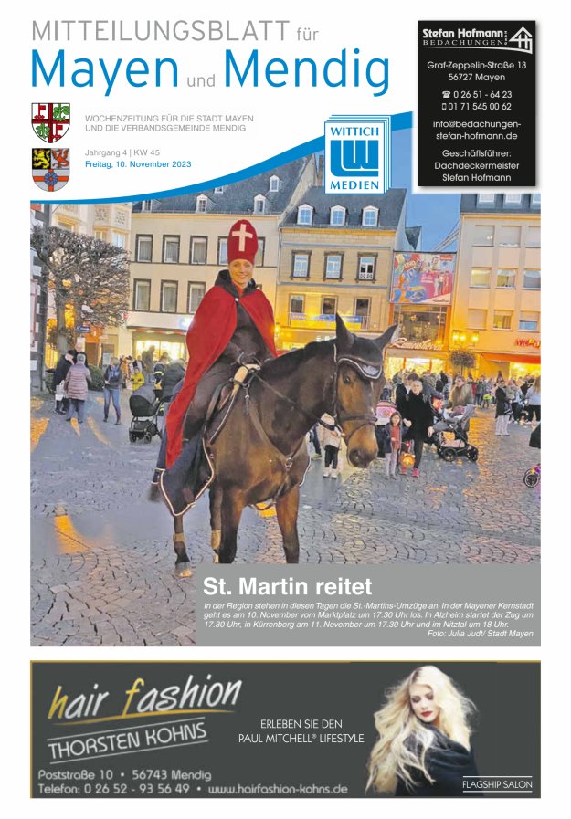 Mitteilungsblatt für Mayen und Mendig Titelblatt 45/2023