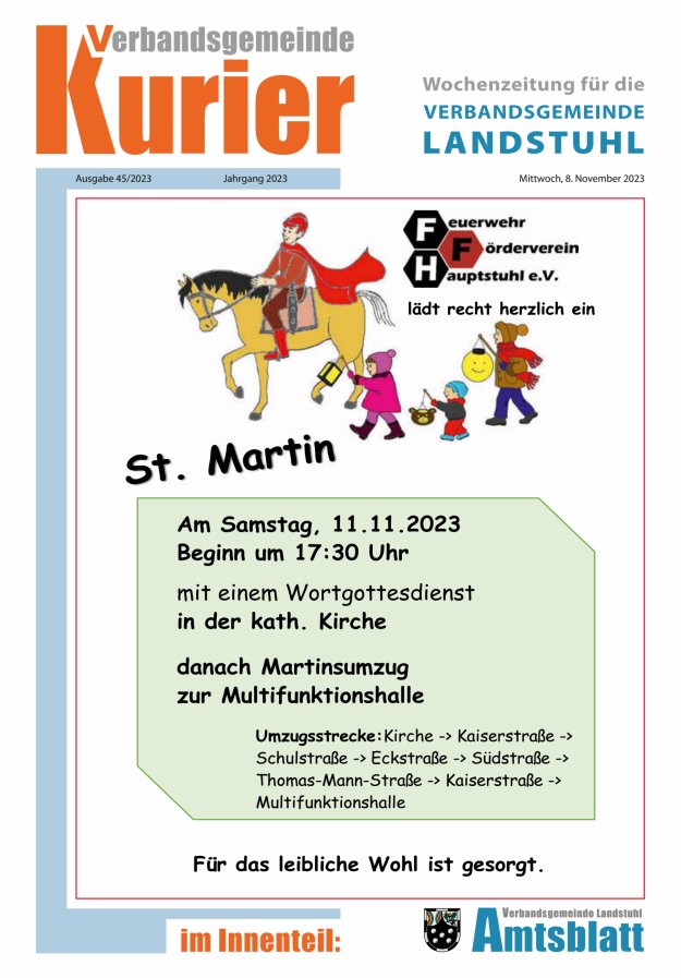Verbandsgemeinde Kurier Landstuhl Titelblatt 45/2023