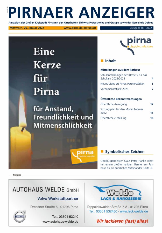 Pirnaer Anzeiger Titelblatt 02/2022