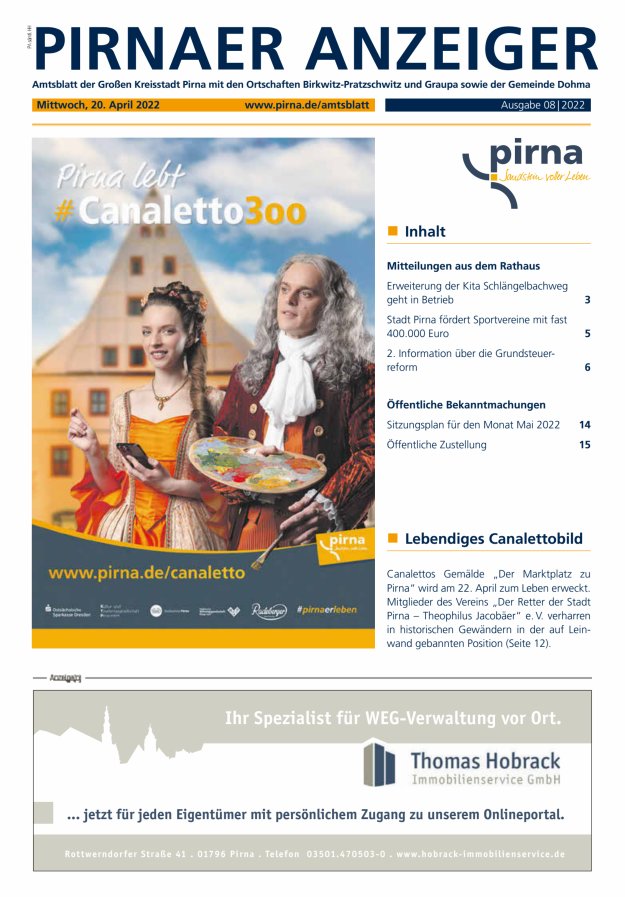 Pirnaer Anzeiger Titelblatt 08/2022