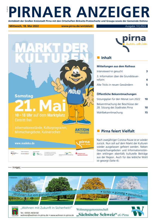 Pirnaer Anzeiger Titelblatt 10/2022