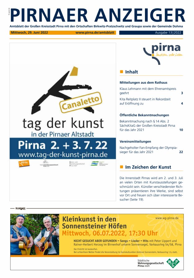 Pirnaer Anzeiger Titelblatt 13/2022