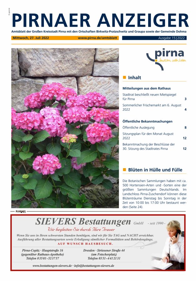 Pirnaer Anzeiger Titelblatt 15/2022