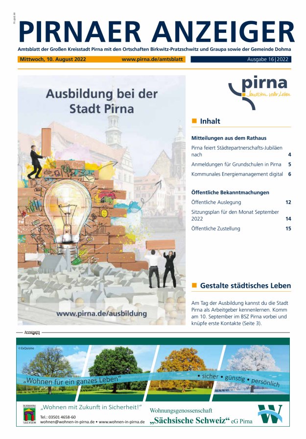 Pirnaer Anzeiger Titelblatt 16/2022
