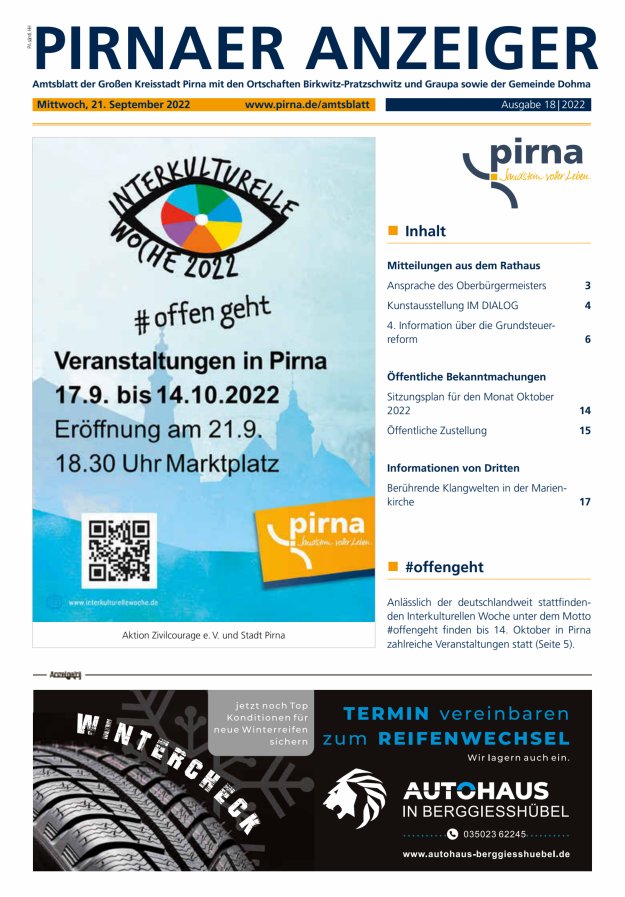 Pirnaer Anzeiger Titelblatt 18/2022